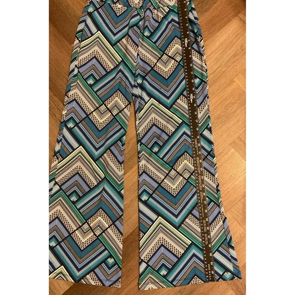 BCX Pants Womens Small Blue Palazzo Wide Leg Stretch Jersey Geometric Boho Y2K - Picture 5 of 7
